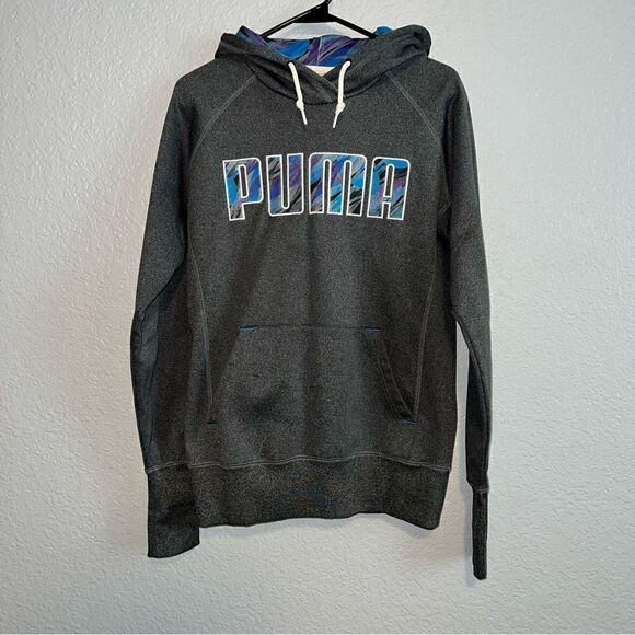 Puma Mens Logo Drawstring Kangaroo Pocket Pullover Hoodie Sweatshirt Gray Medium - Picture 1 of 12
